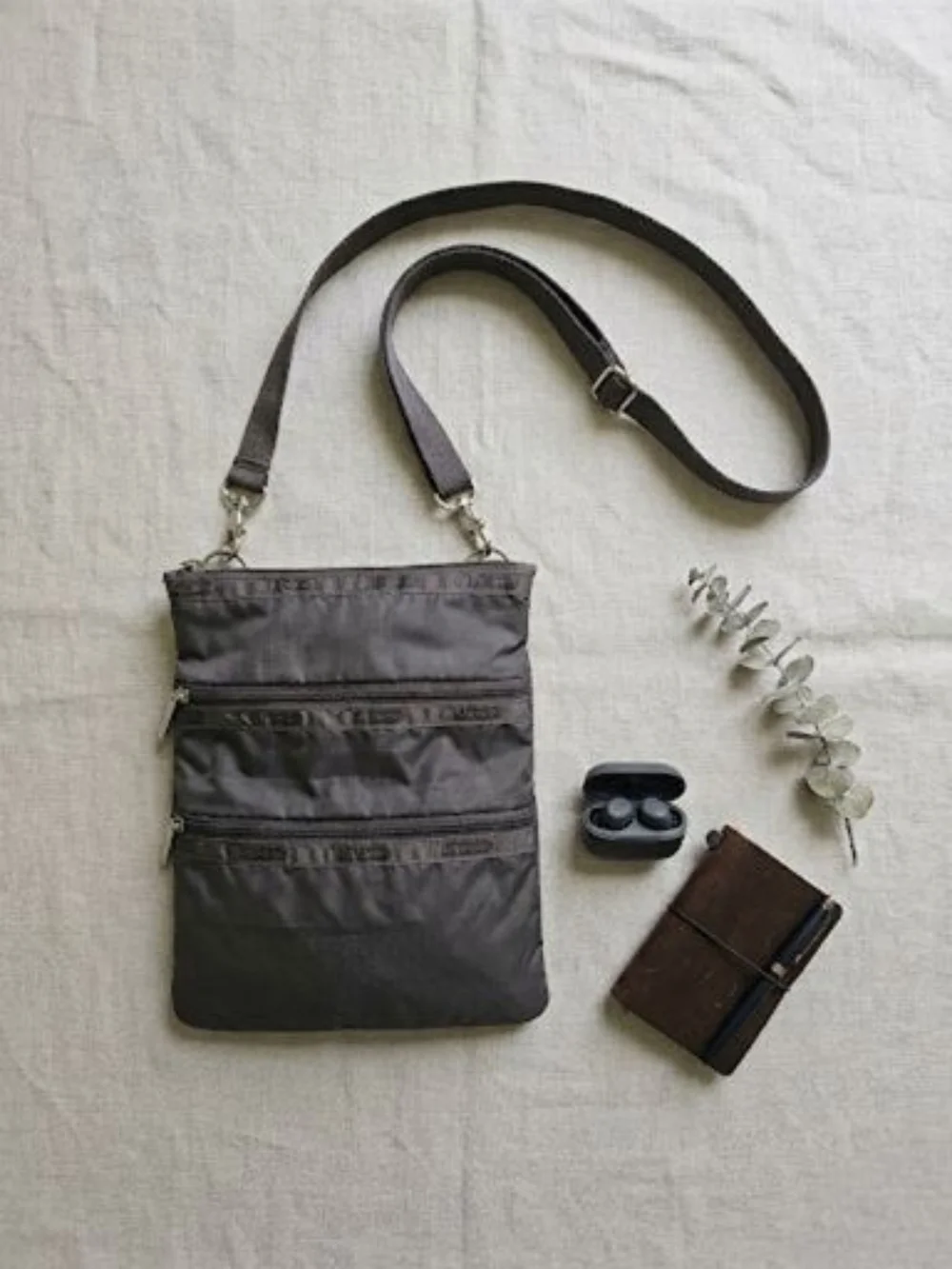 EUC LeSportsac Unisex 3-Zip Nylon Crossbody Bag - Charcoal Gray Travel Sporty